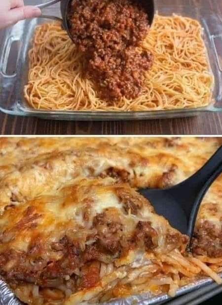 Casserole de Spaghetti au Bœuf et au Fromage